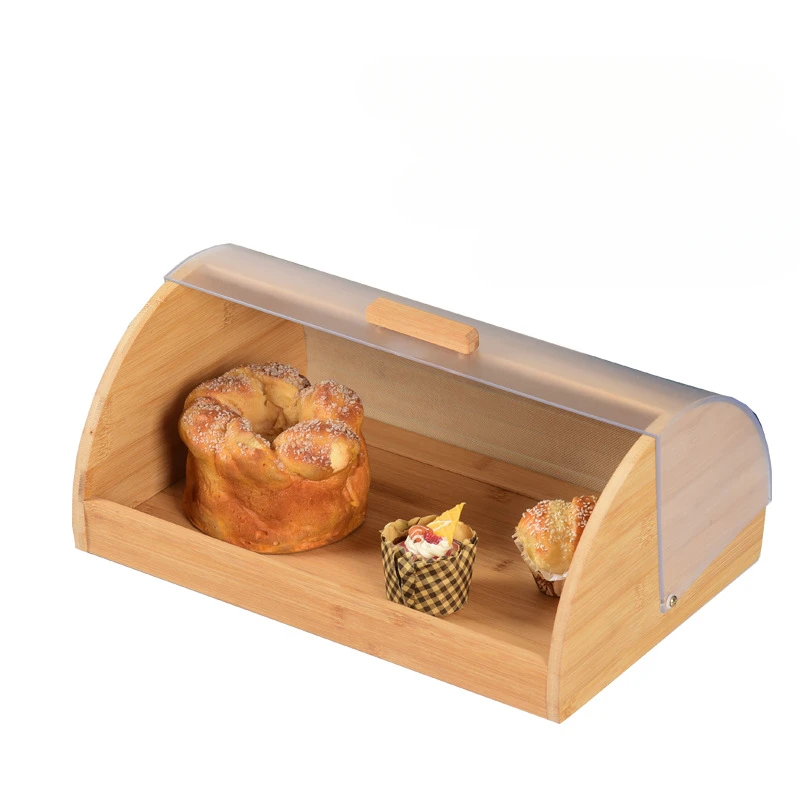 Food Storage Acrylic Containers - กล่องใส่ขนมปังไม้ไผ่พร้อมฝาอะคริลิกใส, อุปกรณ์ครัวสำหรับเก็บอาหาร, ตู้เก็บขนมอบ, อุปกรณ์เสริม