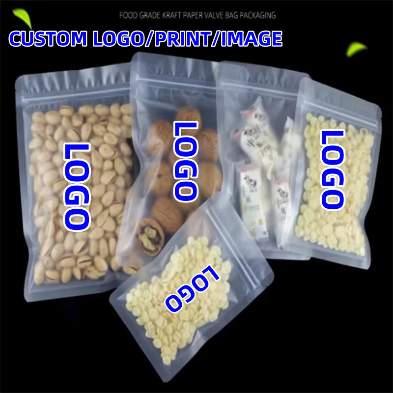 Food Storage Bags Zip Lock Pouch - ถุงซิปพลาสติกเคลือบด้าน 100 ชิ้น - ถุงฟรอสต์ก้นแบนสำหรับขนมขบเคี้ยว, ถุงเก็บอาหารแห้ง