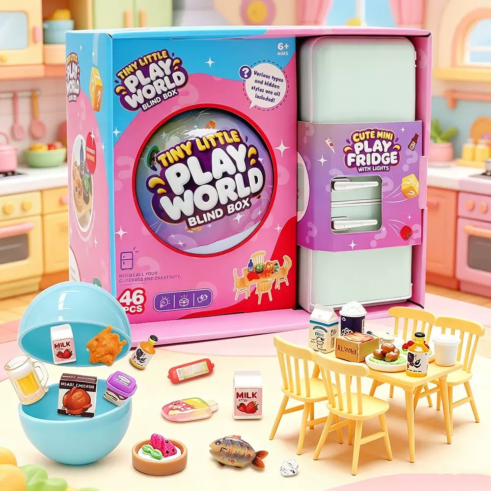 Food Storage Table - ชุดของเล่นตู้เย็นมินิ 4 สีแบบสุ่ม | โมเดลอาหารจิ๋วแบบสุ่ม, ชุดโต๊ะเก้าอี้จิ๋วสำหรับเล่นบทบาทสมมติ,