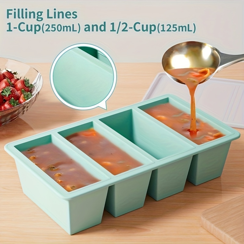 Food Storage Prep Containers - ถาดแช่แข็งซิลิโคน 1 ชิ้นพร้อมฝาปิด - ที่เก็บอาหารในครัวที่ทนทานสำหรับซุป น้ำซุป