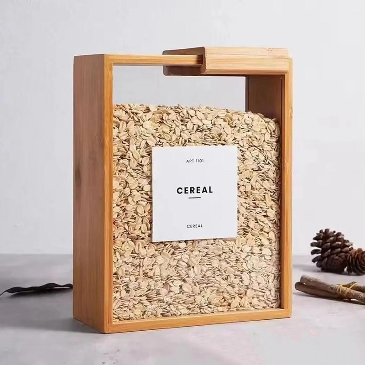Food Storage Acrylic Containers - ตู้เก็บอาหารอเนกประสงค์สำหรับห้องครัว ทำจากไม้ไผ่ พร้อมฝาปิดอะคริลิกใสแบบเลื่อนได้ ช่วยจัดเก็บเส้นพาสต้า ซีเรียล ข้าว
