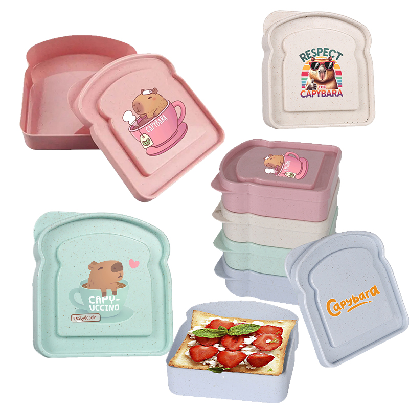 Food Storage Warehouse - กล่องเก็บอาหารลายคาปิบารา สำหรับใส่แซนวิช สลัด ผลไม้ ขนม กล่องอาหารกลางวันแบบมีฝาปิด