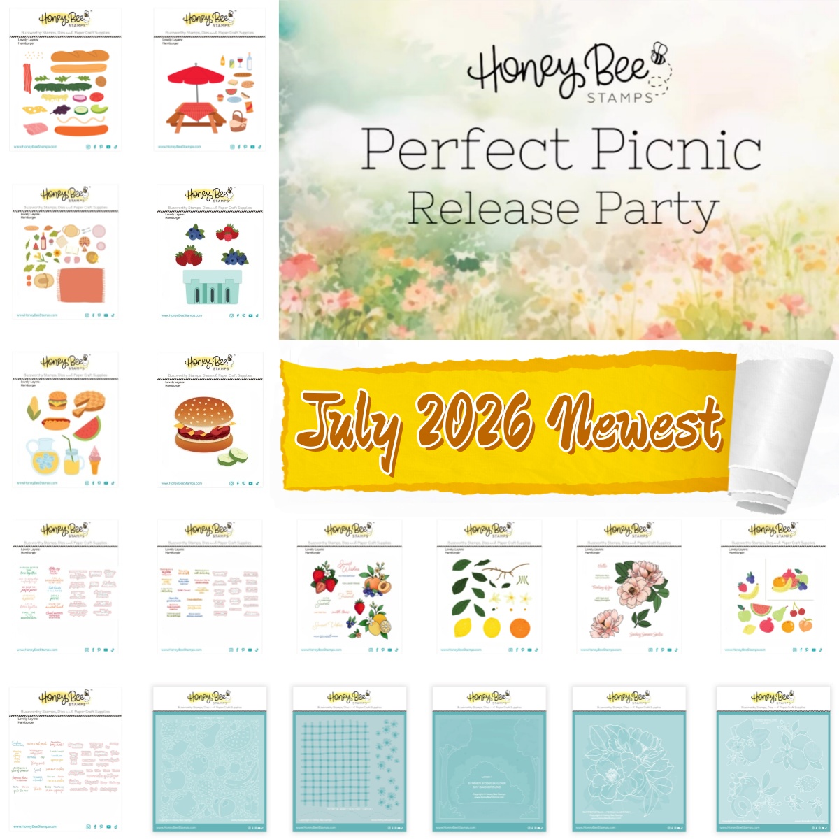 Food Storage Table - แม่พิมพ์ตัดโลหะลายปิกนิกฤดูร้อนปี 2026 ลายผลไม้ตระกูลส้ม ลายโต๊ะ ลายแฮมเบอร์เกอร์ พร้อมแสตมป์ใส