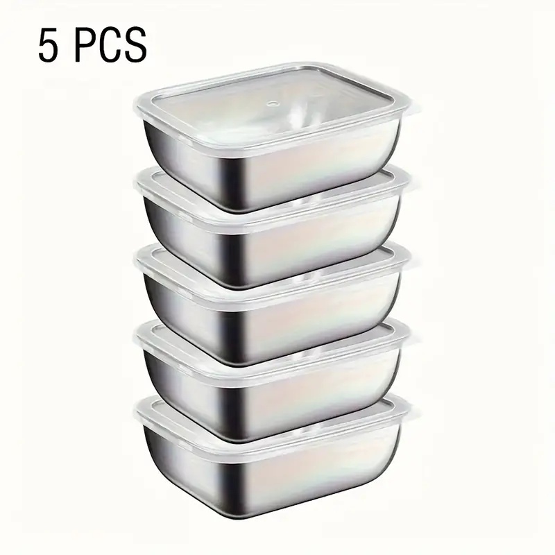 Food Storage Prep Containers - กล่องเก็บอาหารสแตนเลส 5 ชิ้น กล่องเตรียมอาหารแบบซ้อนได้ สำหรับตู้เย็น อาหารกลางวัน