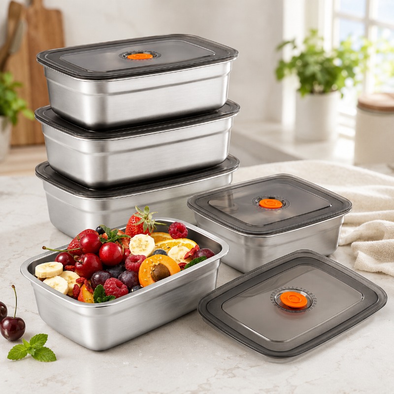 Xxl Food Storage Container - กล่องอาหารกลางวันสแตนเลสขนาดใหญ่ ปิดผนึกกันรั่ว สำหรับเก็บอาหารในตู้เย็น ตู้แช่แข็ง และการตั้งแคมป์