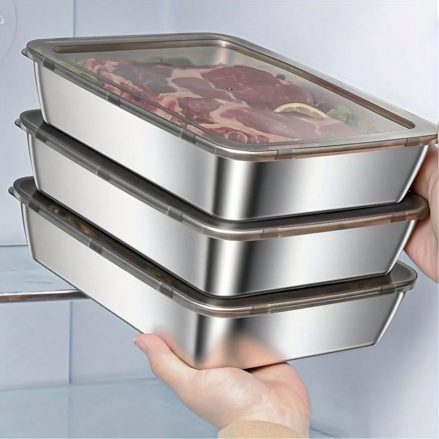 Food Storage Prep Containers - ชุดภาชนะเก็บอาหารสแตนเลส 6 ชิ้น (3 กล่อง +