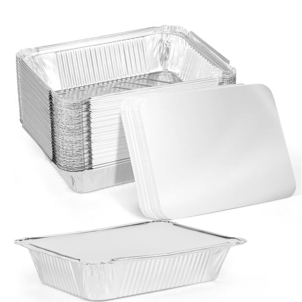 Food Storage Table - 10PCS ใหม่พร้อมฝาปิดอลูมิเนียมฟอยล์ถาดสแควร์ Non-Stick ฟอยล์ภาชนะบรรจุอาหารครัวทําอาหารเครื่องมือทิ้งชามบาร์บีคิวเบเกอรี่