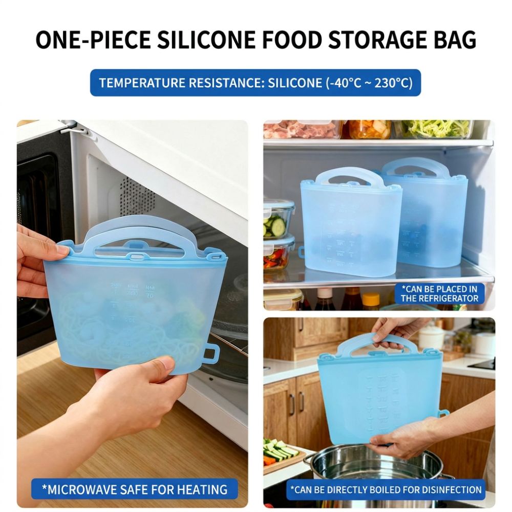 Food Storage Ziploc Bags - ถุงเก็บอาหารขนาด 1500 มล. ถุงแช่แข็งแบบใช้ซ้ำได้ ป้องกันการรั่วซึม ทนต่ออุณหภูมิสูง