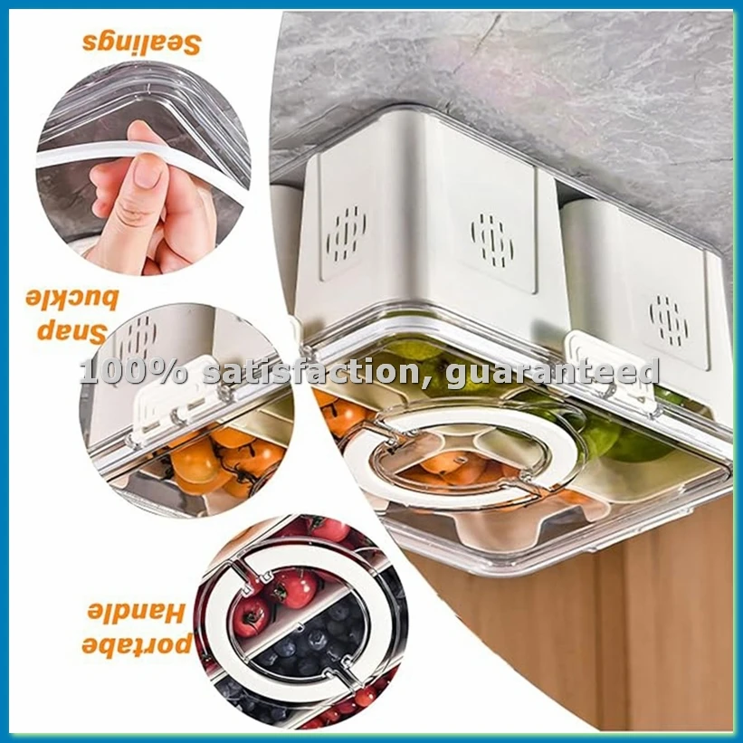Food Storage Large - ถาดใส่ผลไม้สำหรับปิกนิกขนาดใหญ่ กล่องเก็บอาหารในตู้เย็น กล่องใส่ของว่างแบบโปร่งใสในครัว 4 ช่อง-ABLL