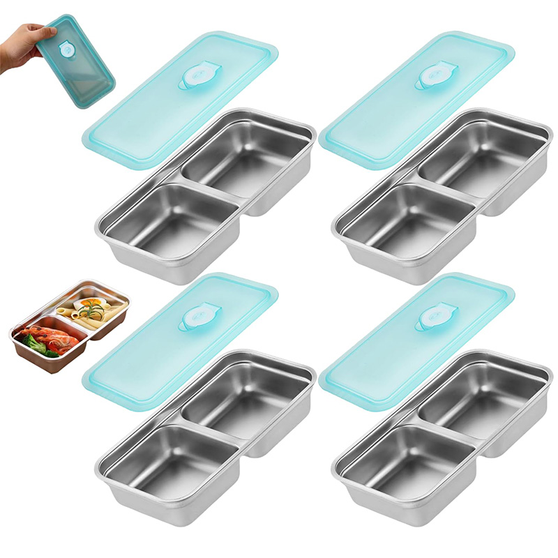 Food Storage Lunch Box - สแตนเลสแบบพกพาสดกล่องอาหารคอนเทนเนอร์มัลติฟังก์ชั่ตู้เย็นกล่องเก็บรูปสี่เหลี่ยมผืนผ้ากล่องอาหารกลางวัน Bento