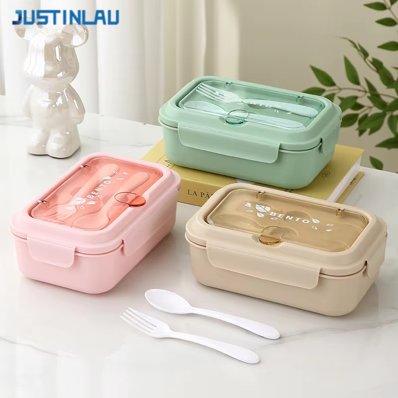 Food Storage Safe - กล่องอาหารกลางวันแบบพกพาสำหรับเด็ก JUSTINLAU กล่องเบนโตะสำหรับโรงเรียน พร้อมช่องแบ่งและฝาปิดสนิท มาพร้อมชุดช้อนส้อม สามารถใช้กับไมโครเวฟได้