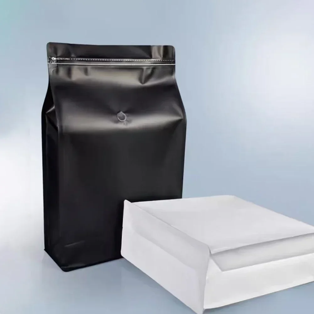 Food Storage Bags Zip Lock Pouch - ถุงบรรจุภัณฑ์กาแฟบดแบบซิปล็อคก้นแบน ขนาดใหญ่ 5 กก. ปิดผนึกได้ พร้อมวาล์วระบายอากาศทางเดียว