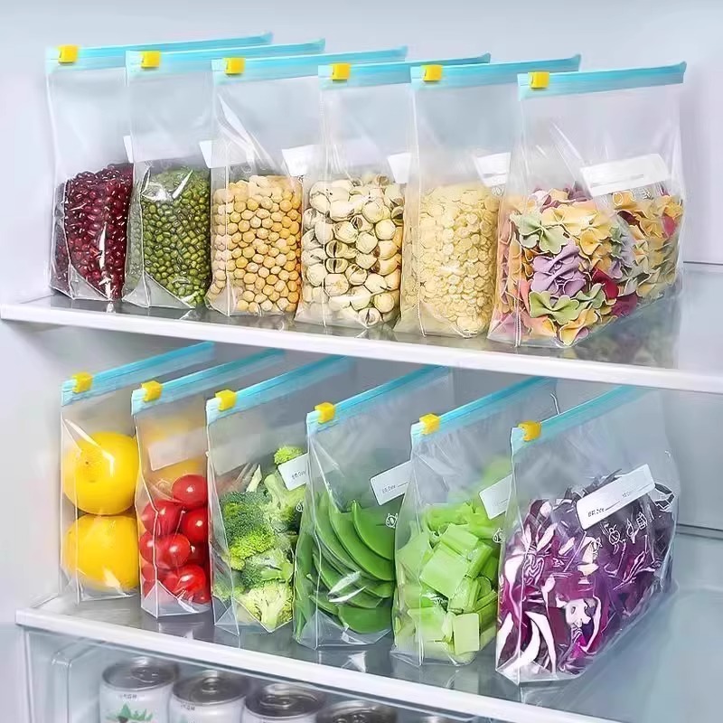 Food Storage Ziploc Bags - ถุงเก็บอาหารซิปล็อค, ถุงแช่แข็งหนาสําหรับตู้เย็น, ปลอดภัยไมโครเวฟ, นํากลับมาใช้ใหม่ได้, เหมาะสําหรับการจัดระเบียบ (3