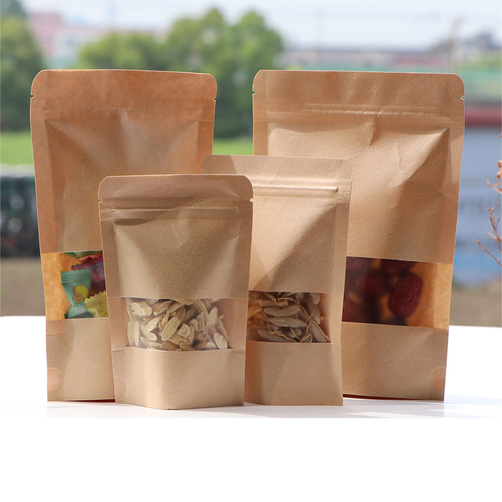 Food Storage Bags Zip Lock Pouch - ถุงซิปล็อคกระดาษคราฟท์พร้อมหน้าต่างอาหารขนมชายืนขึ้นถุงเก็บของปิดผนึกด้วยตนเองถุงบรรจุภัณฑ์ของขวัญขนมสำหรับบ้านงานแต่งงาน