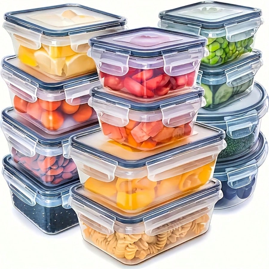 Food Storage Lunch Box - ชุดกล่องใส่อาหารเตรียมพร้อมรับประทาน 24 ชิ้น, กล่องเบนโตะแบบใช้ซ้ำได้พร้อมฝาปิดกันรั่วและกันอากาศเข้า, กล่องเก็บอาหารแบบพกพาสำหรับอาหารกลางวัน, อาหารพกพา