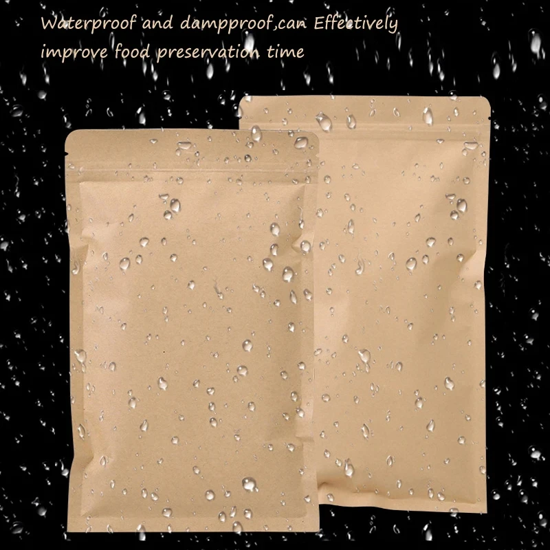 Food Storage Zipper - 100PCS กระดาษคราฟท์สีน้ำตาลซิปล็อคกระเป๋าแบบใช้ซ้ำได้ถุงกันความชื้นสำหรับสมุนไพรลูกอมถุงเก็บอาหาร