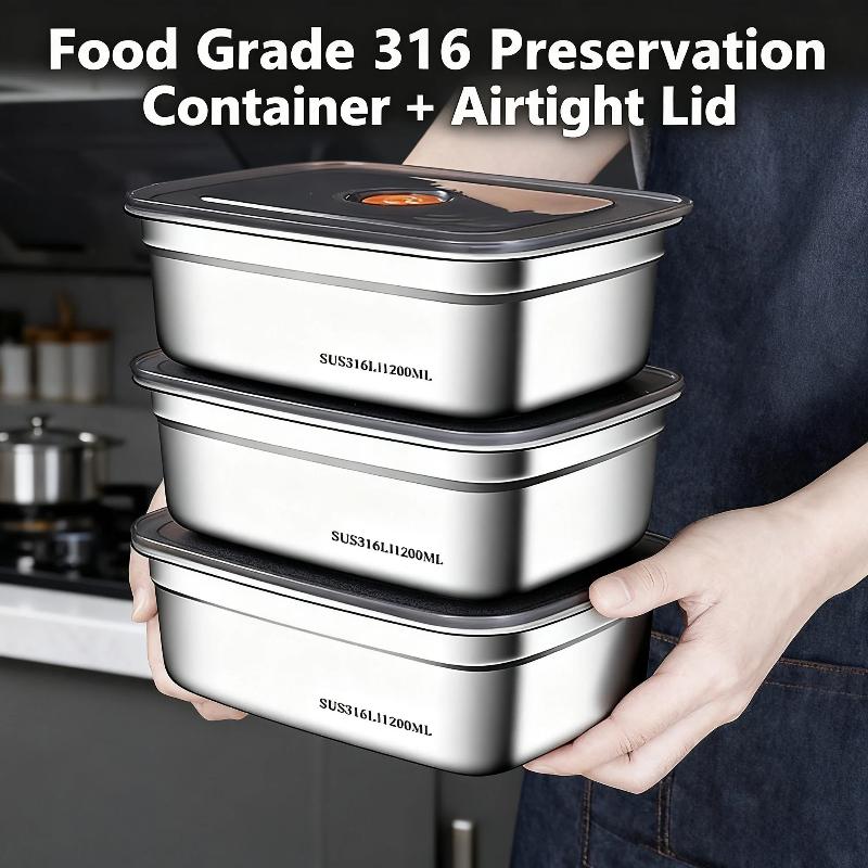 Food Storage Box Large - กล่องอาหารกลางวันสแตนเลส เกรดอาหาร ปิดผนึกอย่างดี ความจุขนาดใหญ่ สำหรับเก็บอาหารในตู้เย็น ตู้แช่แข็งที่บ้าน