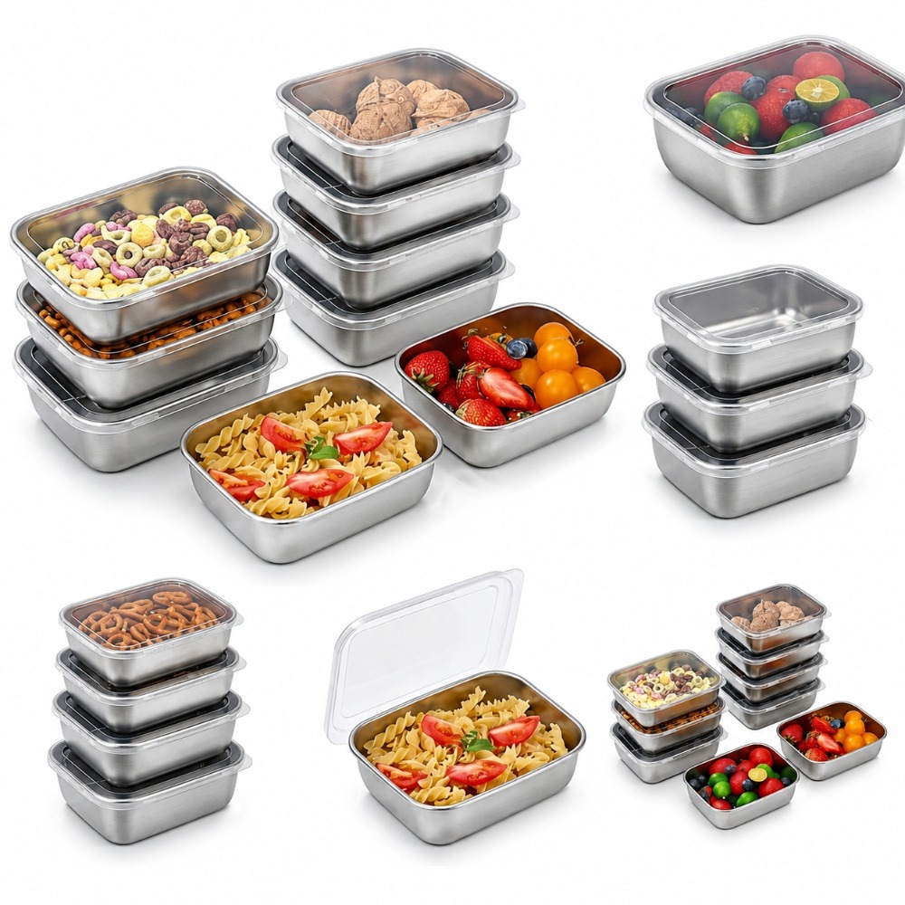 Food Storage Lunch Box - ชุดกล่องเก็บอาหารสแตนเลส 6 ชิ้น ป้องกันการรั่วซึม กล่องอาหารกลางวัน อุปกรณ์ครัว