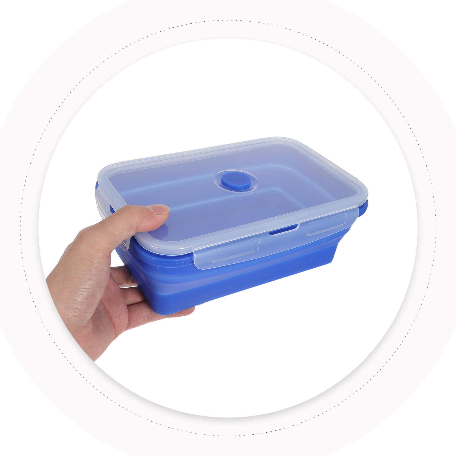 Food Storage Lunch Box - กล่องอาหารซิลิโคนพับได้ 4 ชิ้น ปลอดภัยสำหรับไมโครเวฟ ป้องกันการรั่วซึม กล่องเก็บอาหารแบบพับได้