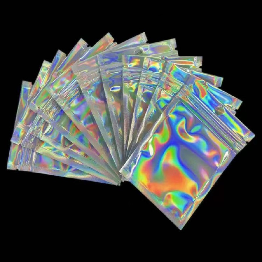 Food Storage Bags Zip Lock Pouch - 100 ชิ้นกลิ่นถุง Mylar Holographic Resealable กระเป๋าฟอยล์กระเป๋าถุง