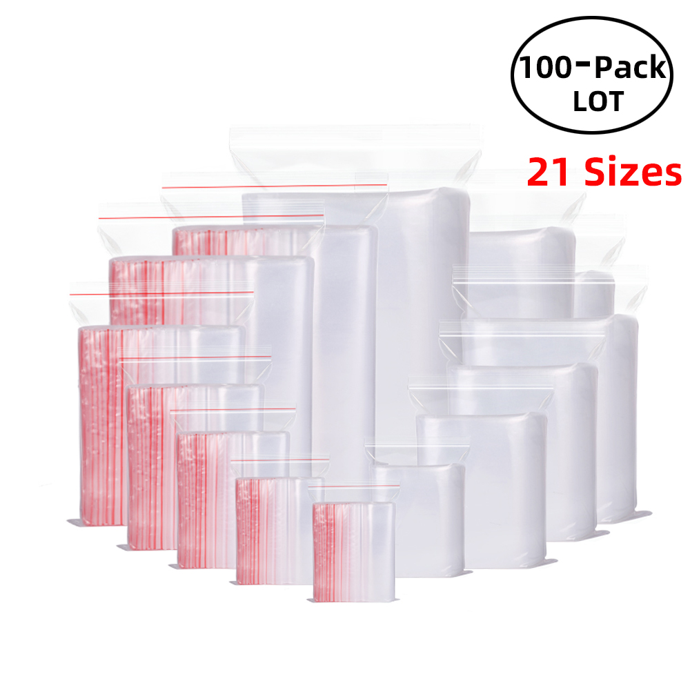 Food Storage Zipper - 100 ชิ้น/แพ็ค Resealable ซิปล็อคถุง Self Seal