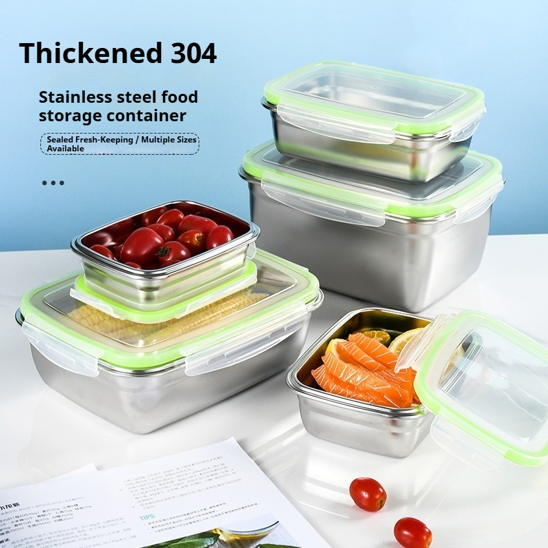 Food Storage Lunch Box - ชุดกล่องอาหารกลางวันสแตนเลส 304 พร้อมฝาปิดซิลิโคนโปร่งใสภาชนะเก็บอาหารแบบวางซ้อนกันได้สำหรับห้องครัวโรงเรียนสำนักงาน