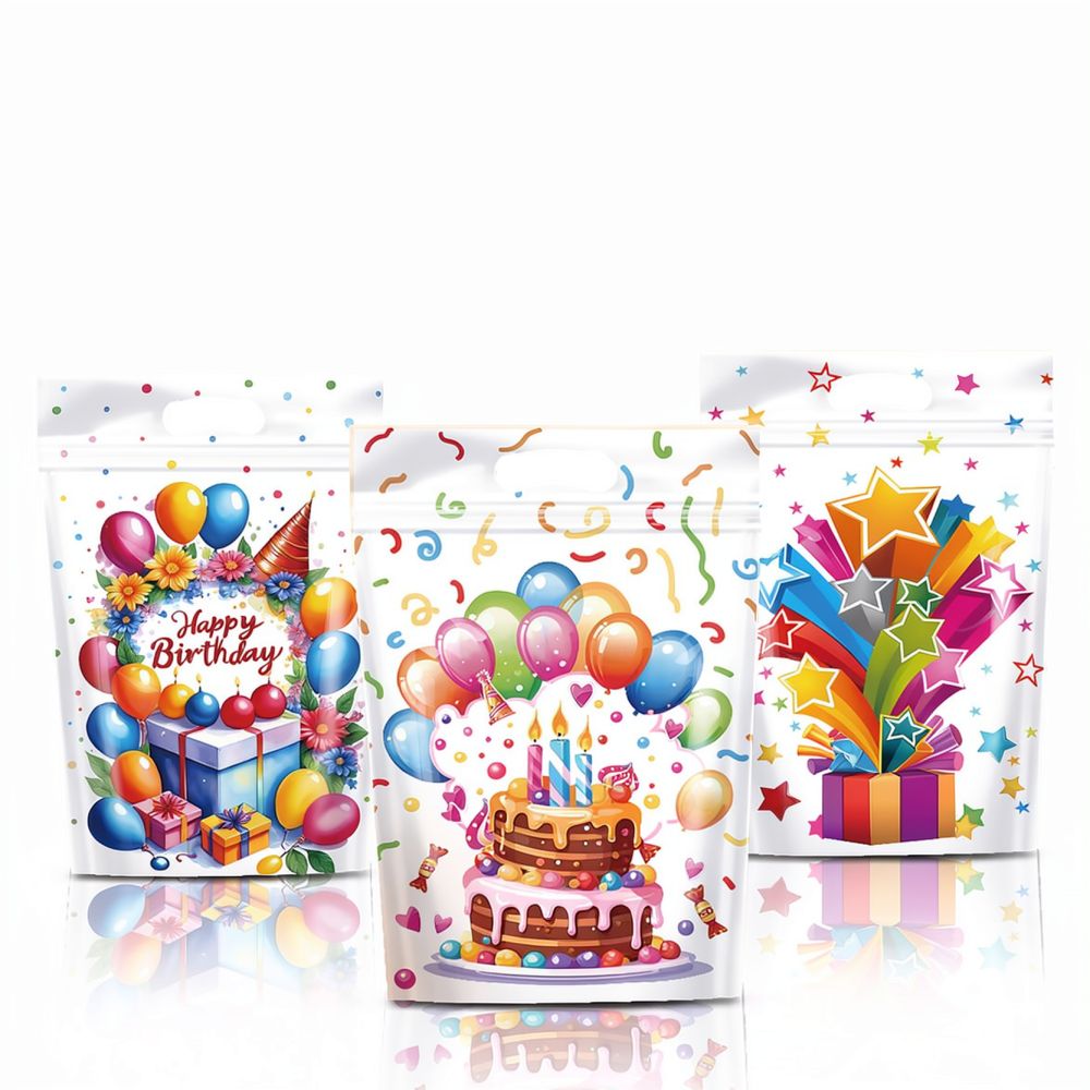 Food Storage Ziploc Bags - ถุงซิปล็อคพลาสติกทนทาน ป้องกันความชื้น สำหรับบรรจุของขวัญ ขนม อาหาร และจัดระเบียบในงานวันเกิด