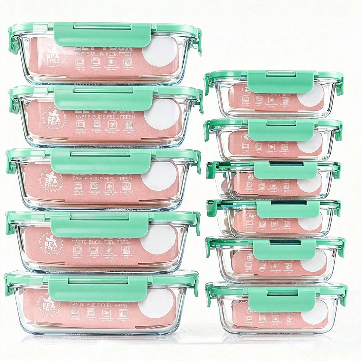 Food Storage Lunch Box - ชุดกล่องแก้วสำหรับเตรียมอาหาร 10 ชิ้น, กล่องเก็บอาหารพร้อมฝาปิดที่ปิดสนิท, กล่องอาหารกลางวันแก้ว, ใช้ได้กับไมโครเวฟ,