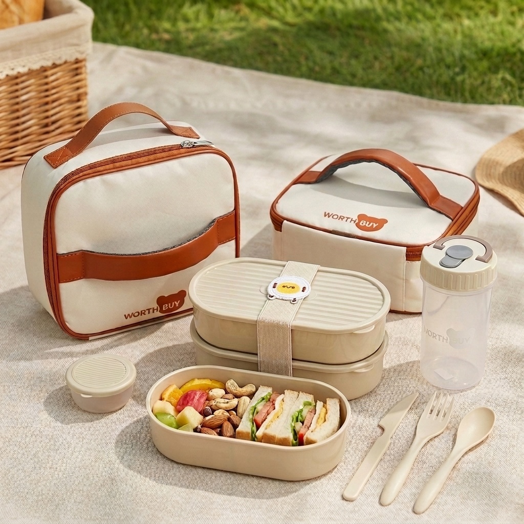 Food Storage Safe - ชุดกล่องอาหารกลางวันพลาสติกแบบใช้ซ้ำได้ 2 ชิ้น สำหรับเด็กนักเรียน กล่องเบนโตะทรงรี ใช้กับไมโครเวฟได้