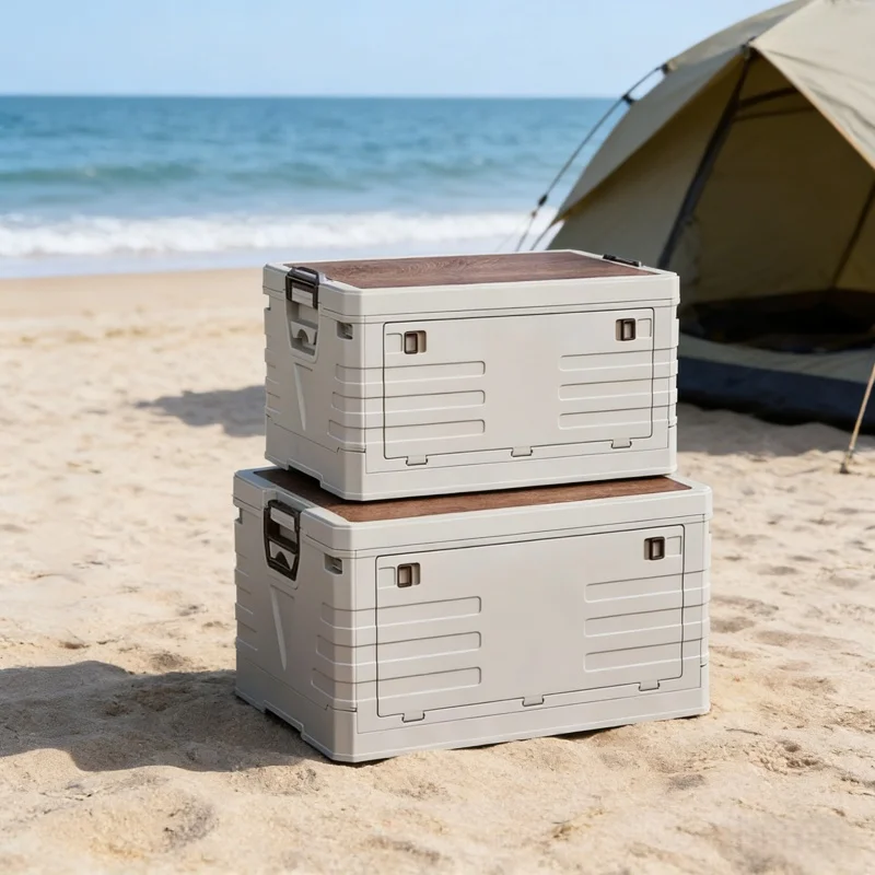 Food Storage Box Large - กล่องเก็บของในรถยนต์ กล่องเก็บของพับได้สำหรับตั้งแคมป์กลางแจ้ง ความจุขนาดใหญ่ พร้อมฝาปิด สำหรับเก็บของเล่น หนังสือ
