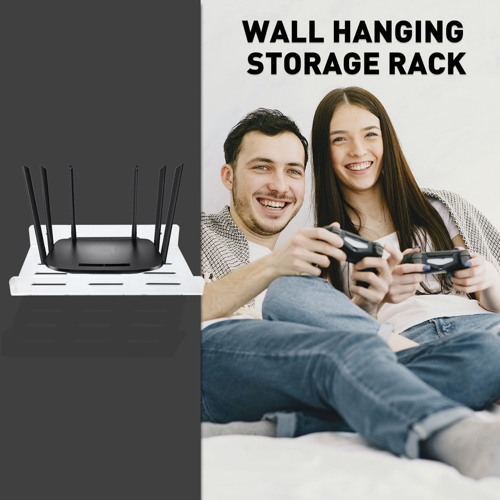 Food Storage And Organizer - ชุดชั้นวางเก็บเราเตอร์แบบติดผนัง ที่จัดระเบียบอะคริลิก ที่แขวนเก็บของแบบเรียบง่าย ชั้นวางติดผนังสำหรับใช้ในบ้าน แท่นวางเราเตอร์ ลำโพง