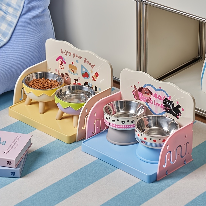 Food Storage Table - โต๊ะให้อาหารสัตว์เลี้ยงสำหรับแมวและสุนัข ป้องกันน้ำกระเด็น ป้องกันการหก ประกอบง่าย ล้างทำความสะอาดได้ สถานีให้อาหารสำหรับชามอาหารและน้ำ