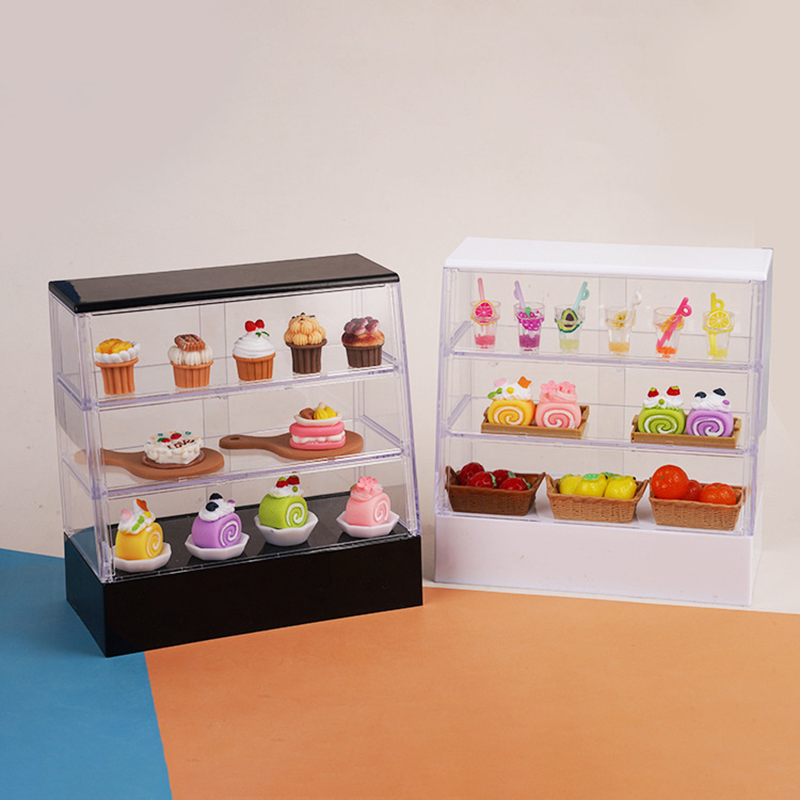 Food Storage Table - ขาตั้งโชว์ร้านเค้กจิ๋ว; ตกแต่งเบเกอรี่บ้านตุ๊กตา เล่นของเล่นโมเดลอาหารในครัวสําหรับเด็กผู้หญิง