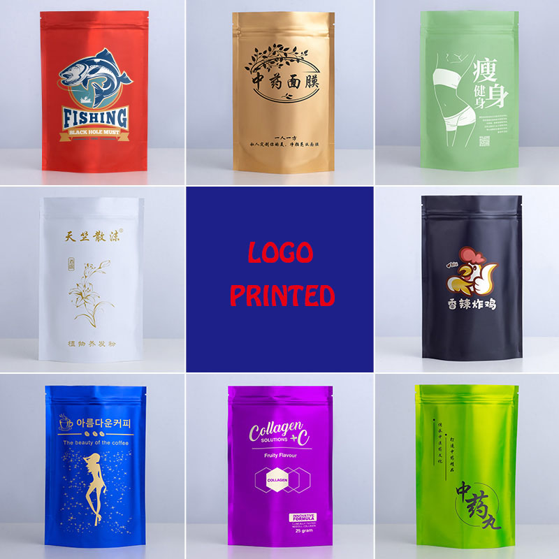 Food Storage Bags Zip Lock Pouch - ถุงซิปล็อคฟอยล์อะลูมิเนียมแบบตั้งได้ ปิดผนึกซ้ำได้ พิมพ์ลายตามสั่ง สำหรับเก็บกาแฟ ชา น้ำตาล