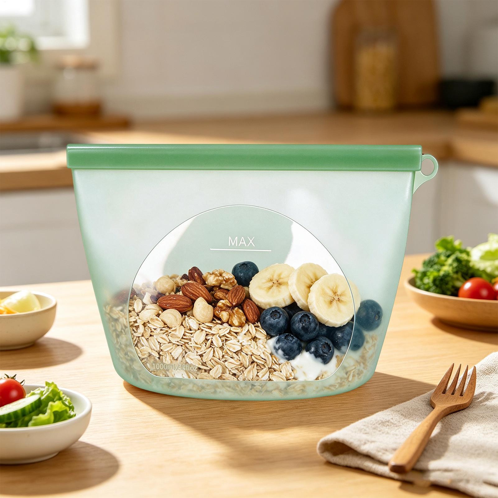 ถุงซิปล็อคซิลิโคน 1000 มล. ถุง - Food Storage Bags Zip Lock Pouch บทวิจารณ์และราคา