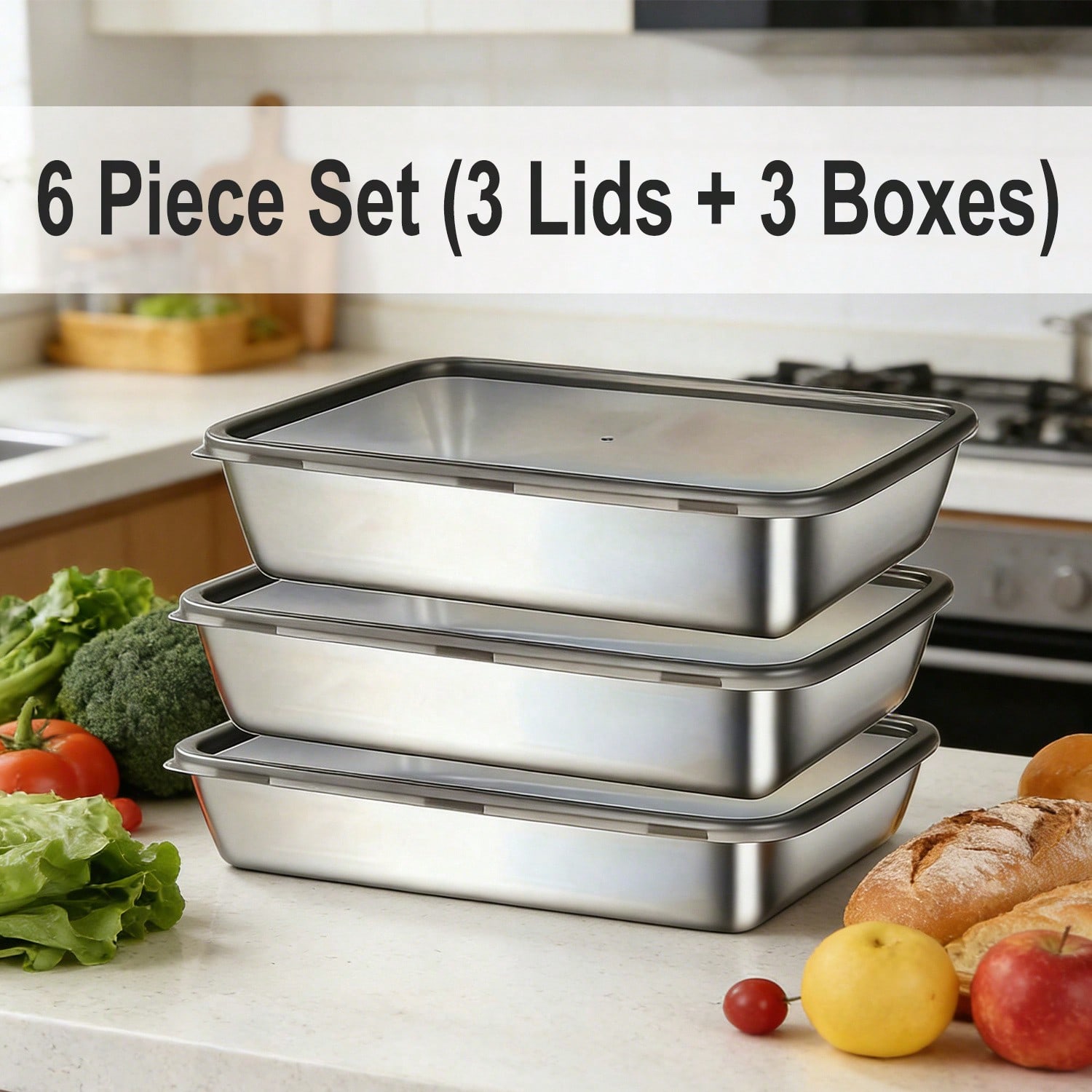 ชุดภาชนะเก็บอาหารสแตนเลส 6 ชิ้ - Food Storage Prep Containers บทวิจารณ์และราคา
